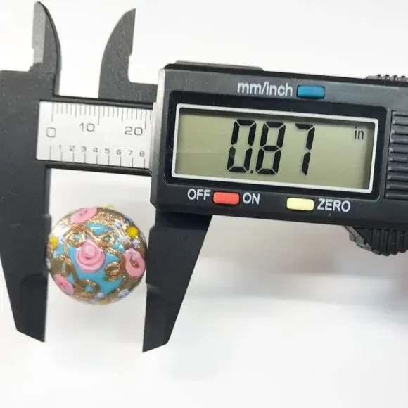 VTG Itlay Venetian Murano Fiorato Lampwork Wedding Cake Button Clip On Earrings - Picture 5 of 12